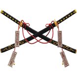 Crossed Omamori Samurai Katana Set in Black x Gold