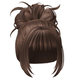 Curly Messy Bun w Bangs Brown