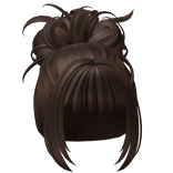 Curly Messy Bun w Bangs Dark Brown