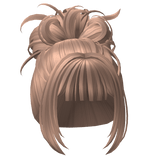 Curly Messy Bun w Bangs Milktea Brown