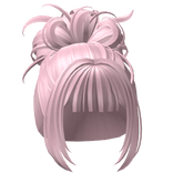 Curly Messy Bun w Bangs Pink