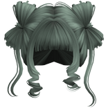 ♡ Cute Bow Pigtails Twirly Bangs Hair (Dark Green)