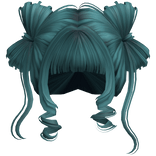 ♡ Cute Bow Pigtails Twirly Bangs Hair (Dark Teal)