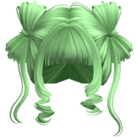 ♡ Cute Bow Pigtails Twirly Bangs Hair (Green)