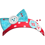 Cute button bow headband in red & cyan