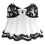 Cute White Baby Doll Black Lace Bow Short Dress