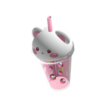 Cute White Pink Bear Boba In Hand