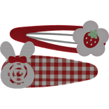 cutesy bunny strawb clip red and plaid