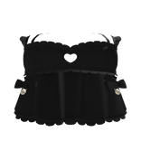 ♡ : cutesy doll heart bow laced top in black