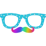 ♡ cyan polka dot glasses w rainbow mustache