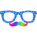 ♡ dark blue polka dot glasses w rainbow mustache
