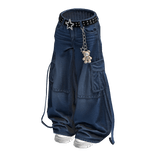 Dark Blue Y2K Baggy Cargo Denim