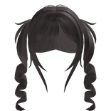 dark brown fluffy curly pigtails w natural bangs