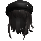 Dark Brown Wolfcut w/ Black Y2k Star Beret