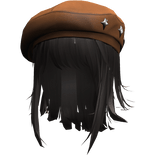 Dark Brown Wolfcut w/ Brown Y2k Star Beret