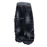 Dark Denim Baggy Skater Cargo Pants w Straps