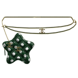 Dark Green Polka Cstar Quilted Waist Bag Gold