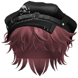 Dark Pink Messy Hair w/ Skull Punk Cap