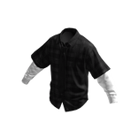 Dark Plaid Layered Overshirt w/ Black Tie