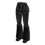 Distressed Flared Jeans Skirt Fur Boots (Black)