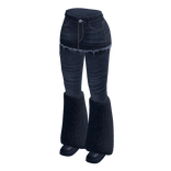 Distressed Flared Jeans Skirt Fur Boots (Blue)