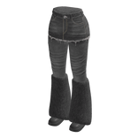 Distressed Flared Jeans Skirt Fur Boots (Gray)