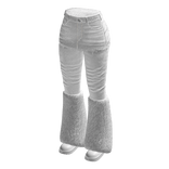 Distressed Flared Jeans Skirt Fur Boots (White)