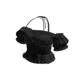 Dotted Ruffle Halter Peplum Top (Black)