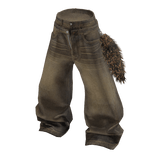 💗DOUBLE WAIST GRUNGE DENIM w/ Tail _ Tan