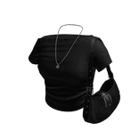 Downtown Girl Navy Top w/ Leather Bag Black