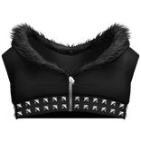 ⊹ Emo Fur Trim Cropped Stud Hoodie (black)