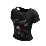 Emo Skullrose Grunge Off Shoulder Shirt