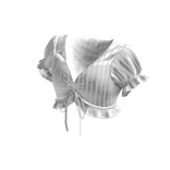 Eyelet Tie-Front Puff Sleeve Crop Top