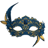 Feathered Masquerade with flowers - navy blue/gold