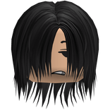 flat messy long emo boy hair w/ face - black