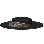 Floral Boater Elegant Black Hat w/ Flowers