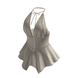 Floral Halter Corset Peplum Top (Cream)