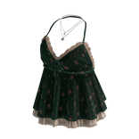 Floral Lace Trim Babydoll Top (Green)