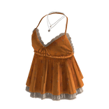 Floral Lace Trim Babydoll Top (Orange)