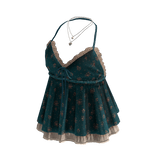 Floral Lace Trim Babydoll Top (Teal)