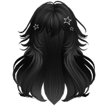 Fluffy Messy Wolfcut w/ Star Clips (Black)