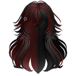 Fluffy Messy Wolfcut w/ Star Clips (Black&Red)