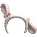 Fluffy Pink Bunny Ears Headband One Ear Up