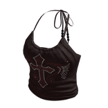 Girl Y2k Cross Top Brown