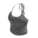 Girl Y2k Cross Top Gray
