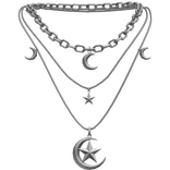 Galaxy Charm Stacked Necklaces Emo Goth Silver