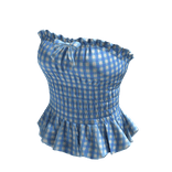 Gingham Ruffle Tube Top (Blue)