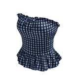 Gingham Ruffle Tube Top (Dark Blue)
