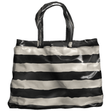  Glossy Black & White Striped Leather Floor Bag
