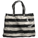  Glossy Black & White Striped Leather Handbag 